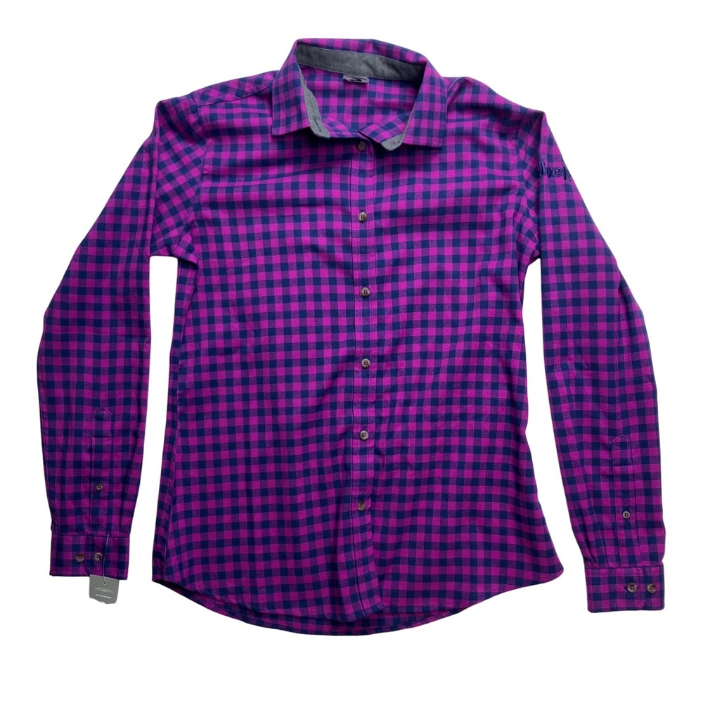 Storm Creek Jeep Plaid Button Down Shirt Womens‎ Medium Pink Navy Long Sleeve